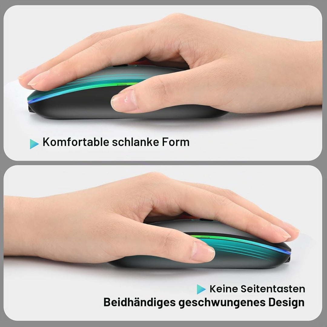 cimetech Bluetooth Maus kabellos (Bluetooth 5.1 + USB 2,4 GHz) LED Dual Mode- Wiederaufladbare Optis