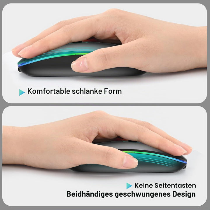 cimetech Bluetooth Maus kabellos (Bluetooth 5.1 + USB 2,4 GHz) LED Dual Mode- Wiederaufladbare Optis