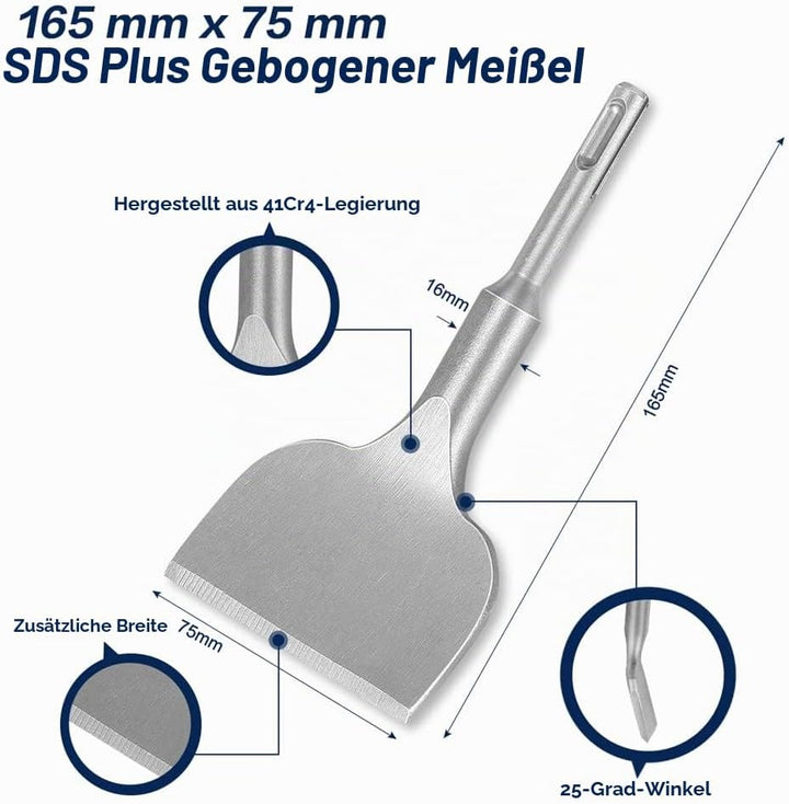 CGBOOM 5tlg Meissel Set für SDS Plus,165 mm x 75 mm Fliesenmeissel, Breitmeissel, Flachmeissel, Spit