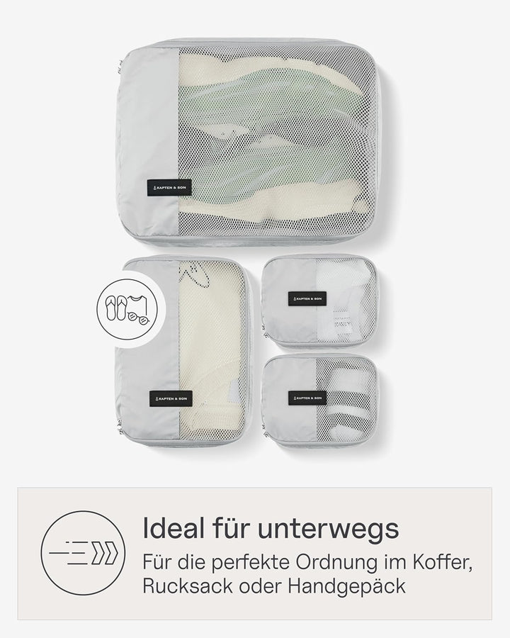 Kapten & Son Packing Cubes Set Small All Black Koffer Organizer 4er Set | 4er Set Packwürfel für Han