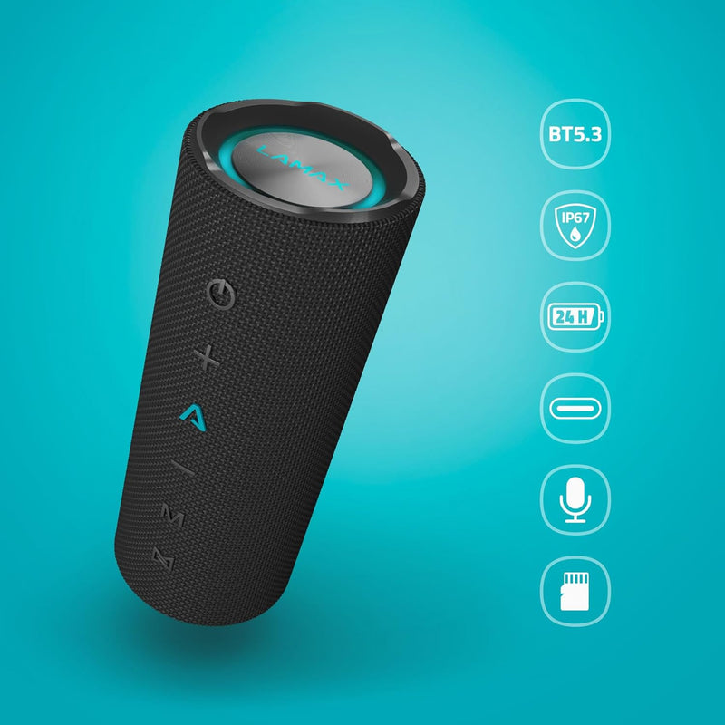 Lamax Sounder2 Play Bluetooth Lautsprecher, 24 Stunden Hörvergnügen, Hervorragende 24 W Leistung, Vi