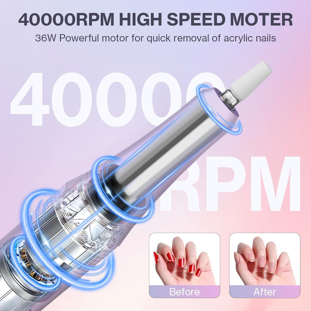 Elektrische Nagelfeile Nagelfräser Professioneller, 40000U/Min, LCD Maniküre Pediküre Set mit Multif