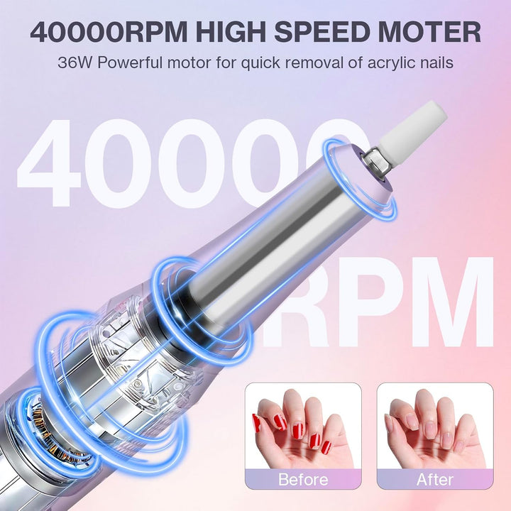 Elektrische Nagelfeile Nagelfräser Professioneller, 40000U/Min, LCD Maniküre Pediküre Set mit Multif