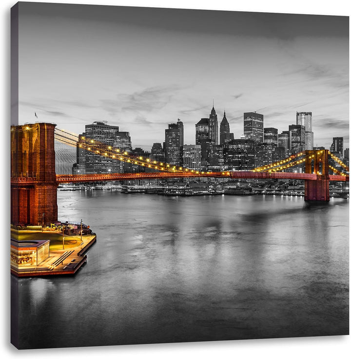 Pixxprint Atemberaubender Blick auf Brooklyn Bridge Schwarz/Weiss, Format: 70x70 auf Leinwand, 70x70