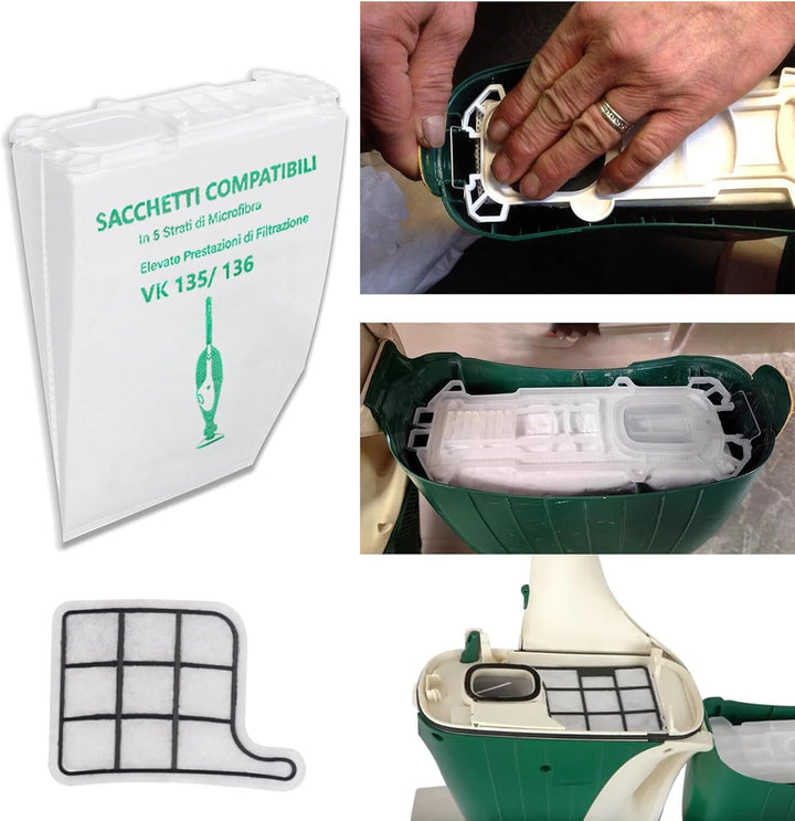 10 Staubsaugerbeutel und 1 Motorschutzfilter +1 Hygienefilter für VK 135 VK136