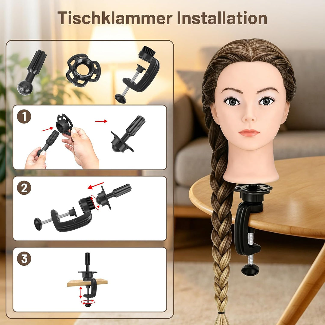 TwoWin 100% Synthetischer Frisierkopf, Übungskopf 28 Zoll /71cm Friseurkopf, Trainingskopf für Frise