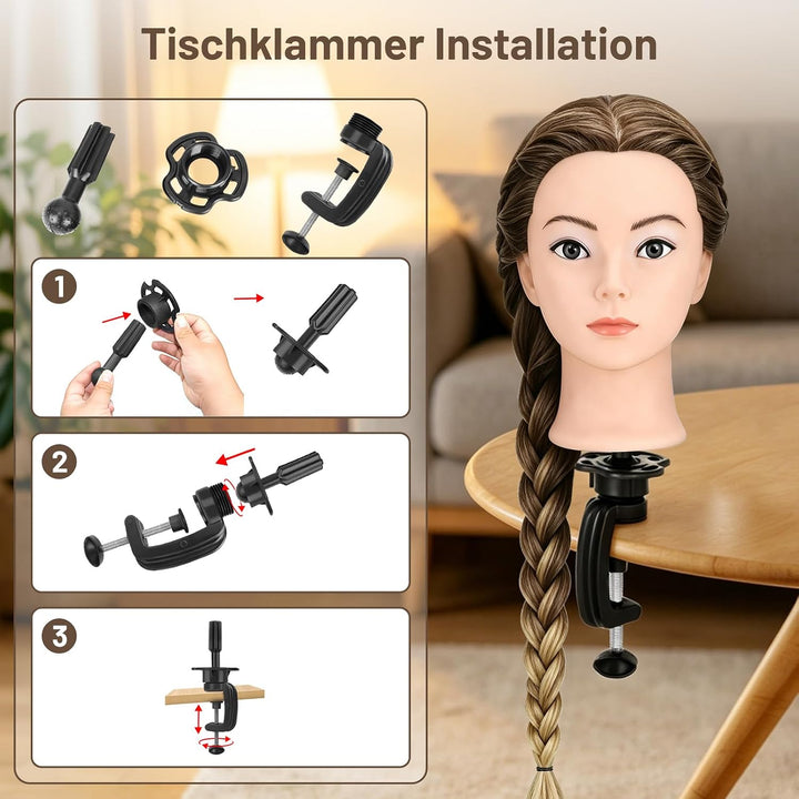 TwoWin 100% Synthetischer Frisierkopf, Übungskopf 28 Zoll /71cm Friseurkopf, Trainingskopf für Frise