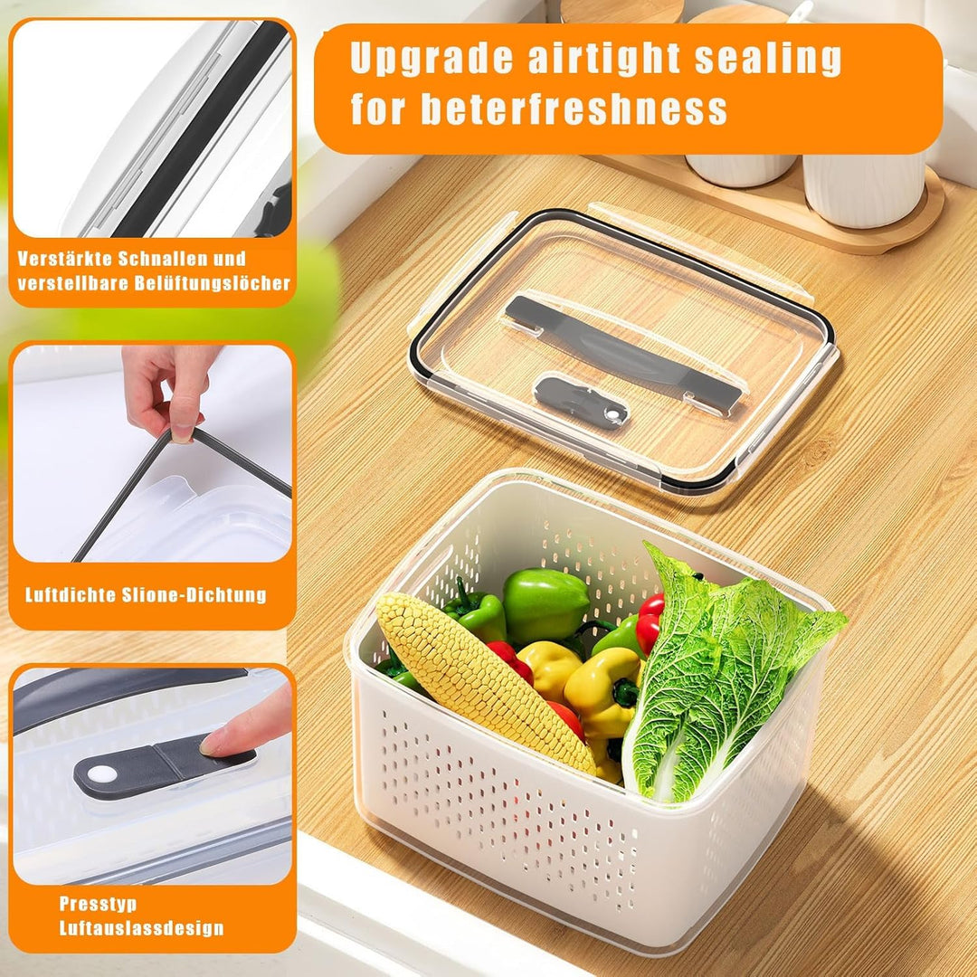 4er Pack Kühlschrank Organizer – Gemüse Aufbewahrung & Organisation, stapelbar mit Sieb, Deckel und