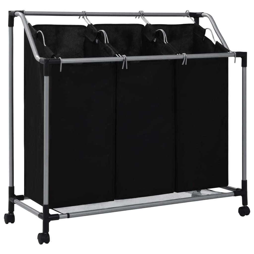 vidaXL Wäschekorb mit 3 Taschen Rollen Wäschewagen Wäschesammler Wäschesortierer Wäschebox Wäschesac