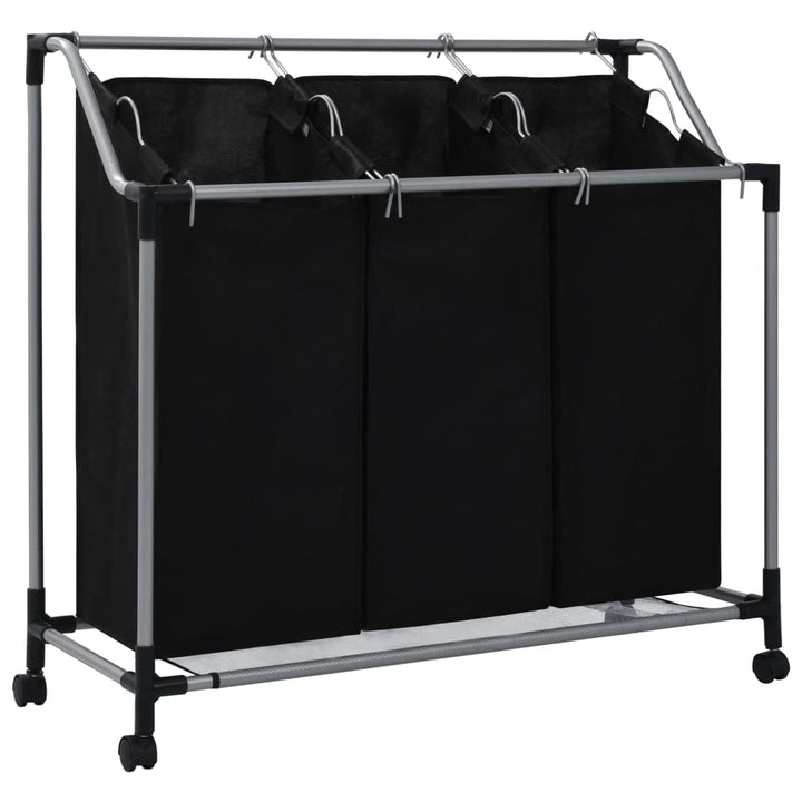 vidaXL Wäschekorb mit 3 Taschen Rollen Wäschewagen Wäschesammler Wäschesortierer Wäschebox Wäschesac