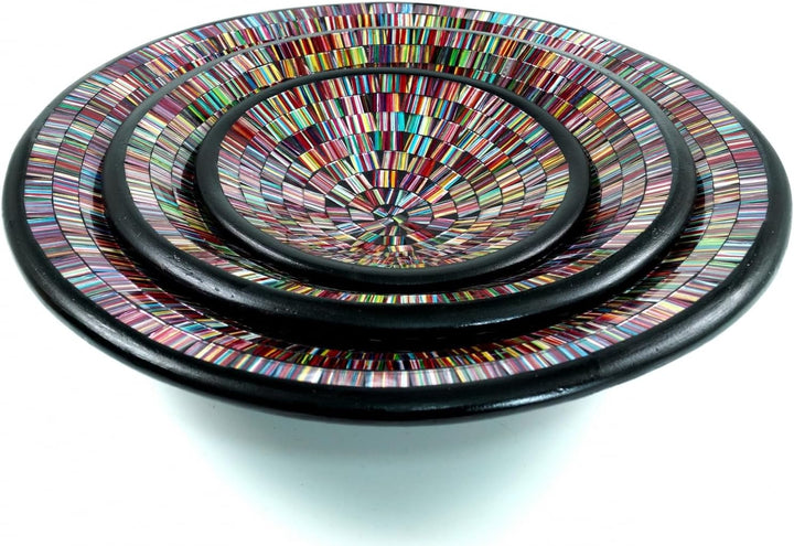 GURU SHOP Runde Mosaikschale, Untersetzer, Dekoschale, Handgearbeitete Keramik & Glas Obst Schale -