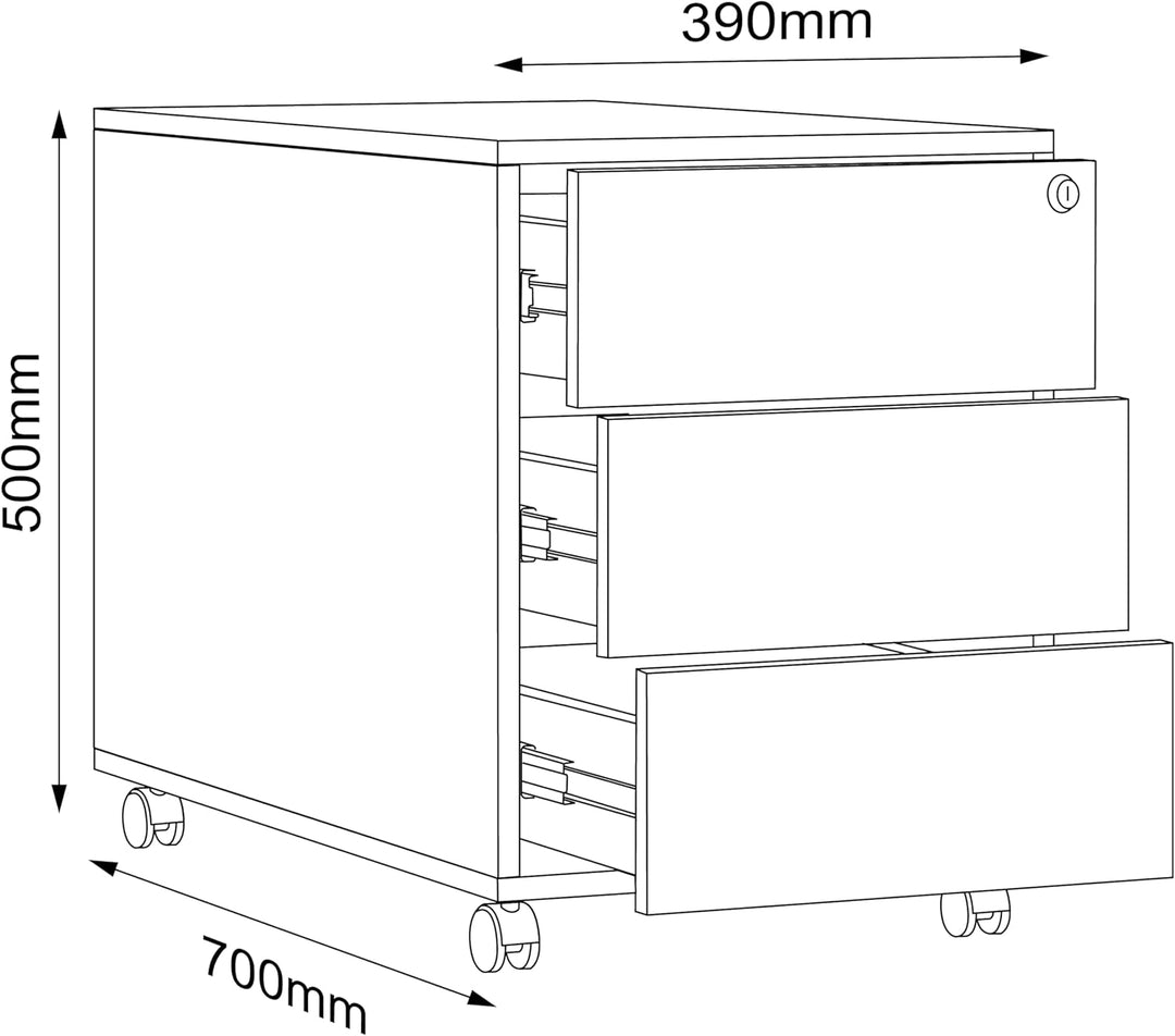 VCM Rollcontainer | Beistellcontainer mit DREI Schubladen | Masse ca. H. 50 x B. 39 x T. 70 cm | Bür