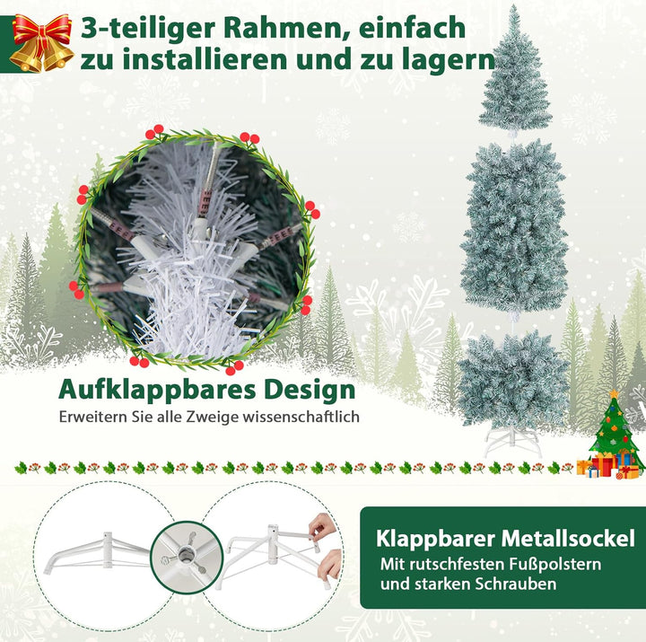 COSTWAY 180cm künstlicher Weihnachtsbaum Bleistift, LED Tannenbaum mit Beleuchtung, schlanker Christ