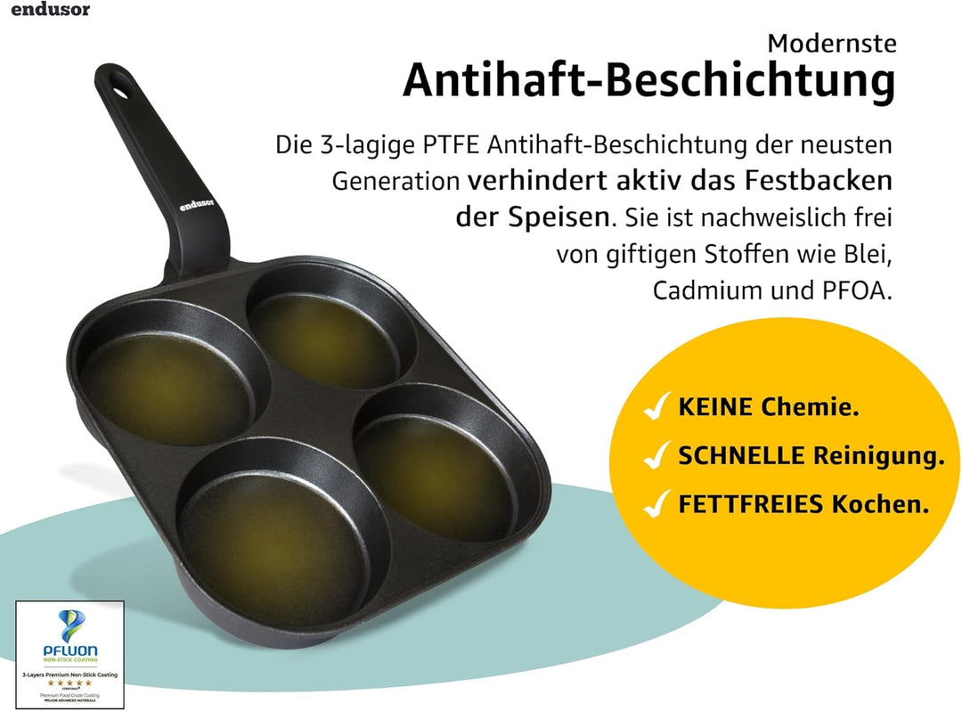 endusor Spiegeleipfanne induktionsgeeignet (21cm) - Eierpfanne & Pancake Pfanne mit Antihaft-Beschic