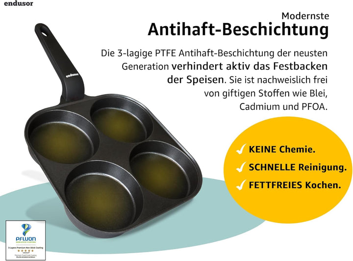 endusor Spiegeleipfanne induktionsgeeignet (21cm) - Eierpfanne & Pancake Pfanne mit Antihaft-Beschic