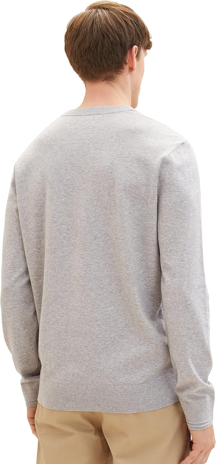 TOM TAILOR Herren Cosy Strickpullover mit V-Ausschnitt M 12035 - Grey Heather Melange, M 12035 - Gre