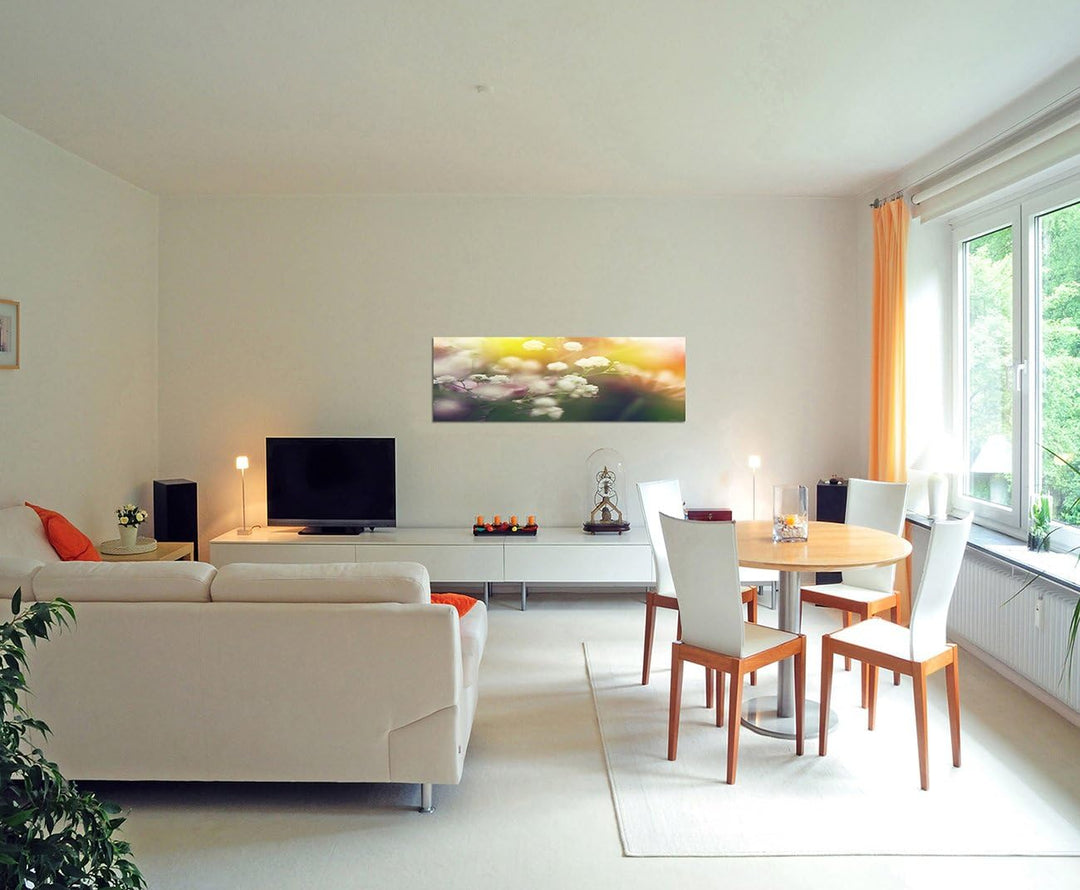 Paul Sinus Art Panoramabild auf Leinwand und Keilrahmen 150x50cm Blumen Licht Frühling abstrakt