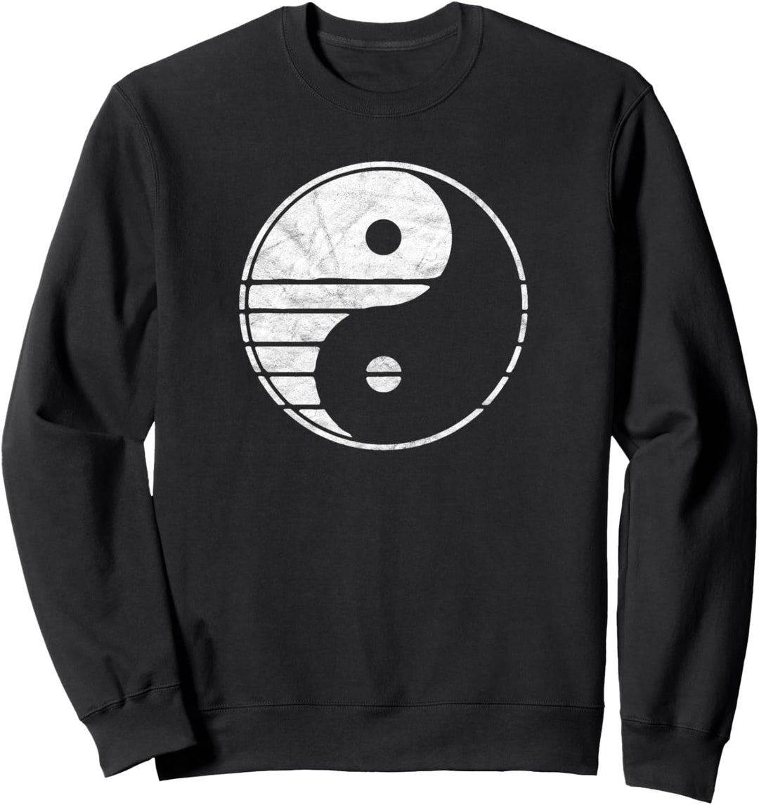 Vintage Minimalist White Yin Yang Distressed Design Sweatshirt