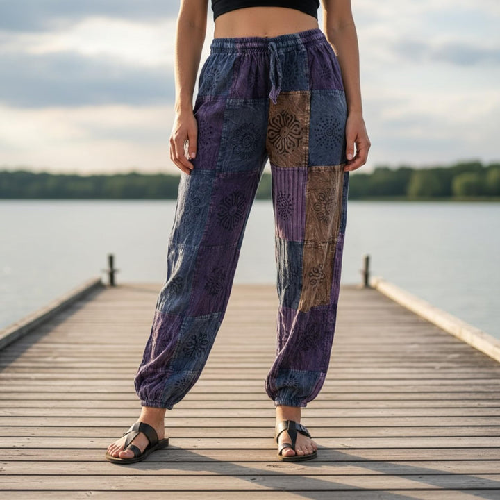 GURU SHOP Aladinhose, Patchwork, Unikat Pluderhose, Hose, Lila, Baumwolle, Size:L/XL (42)