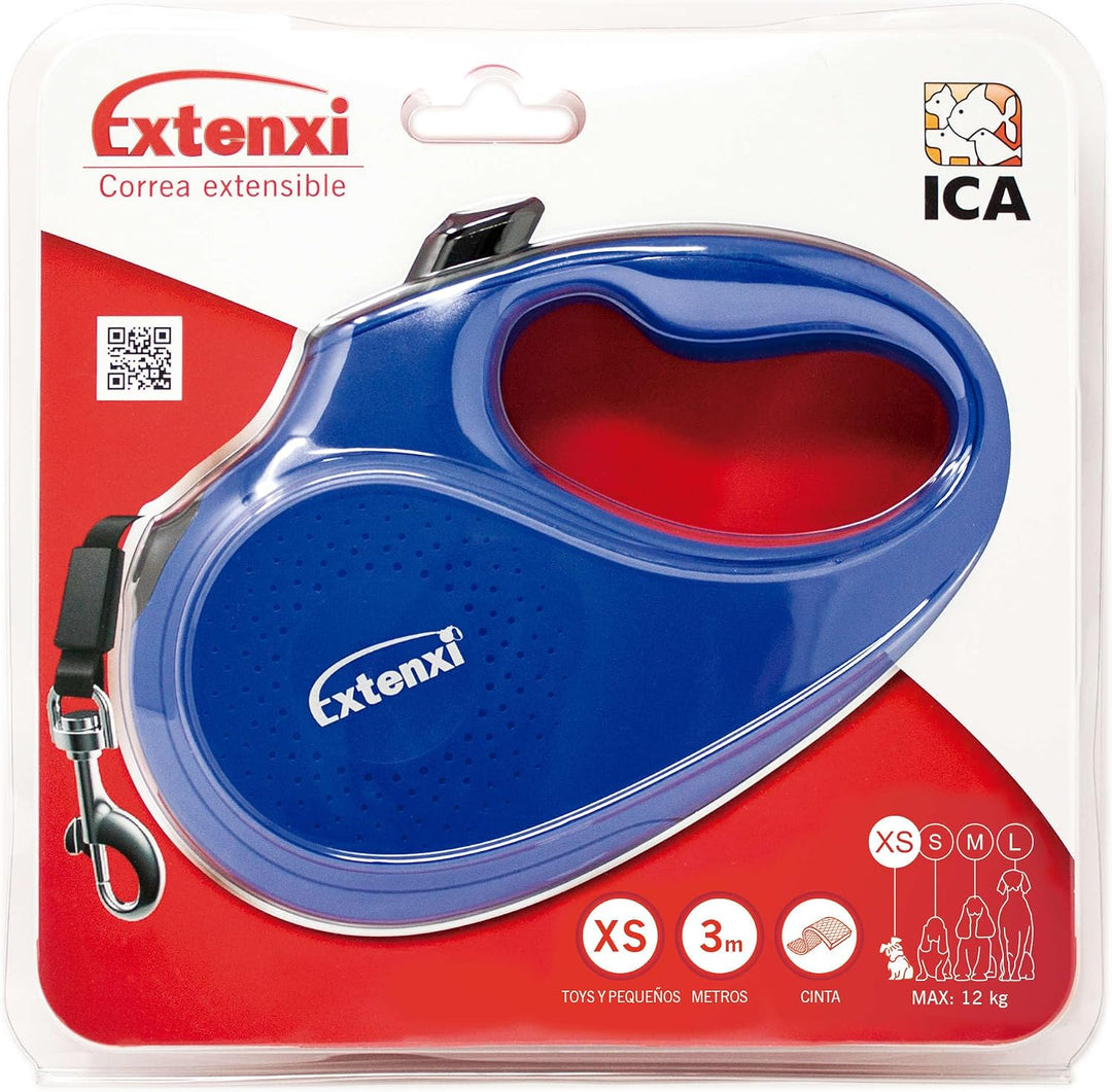 Hundeleine mit Aufrollfunktion – einziehbare Leine für Hunde, blau bis 12 kg – Länge 3 m, ergonomisc