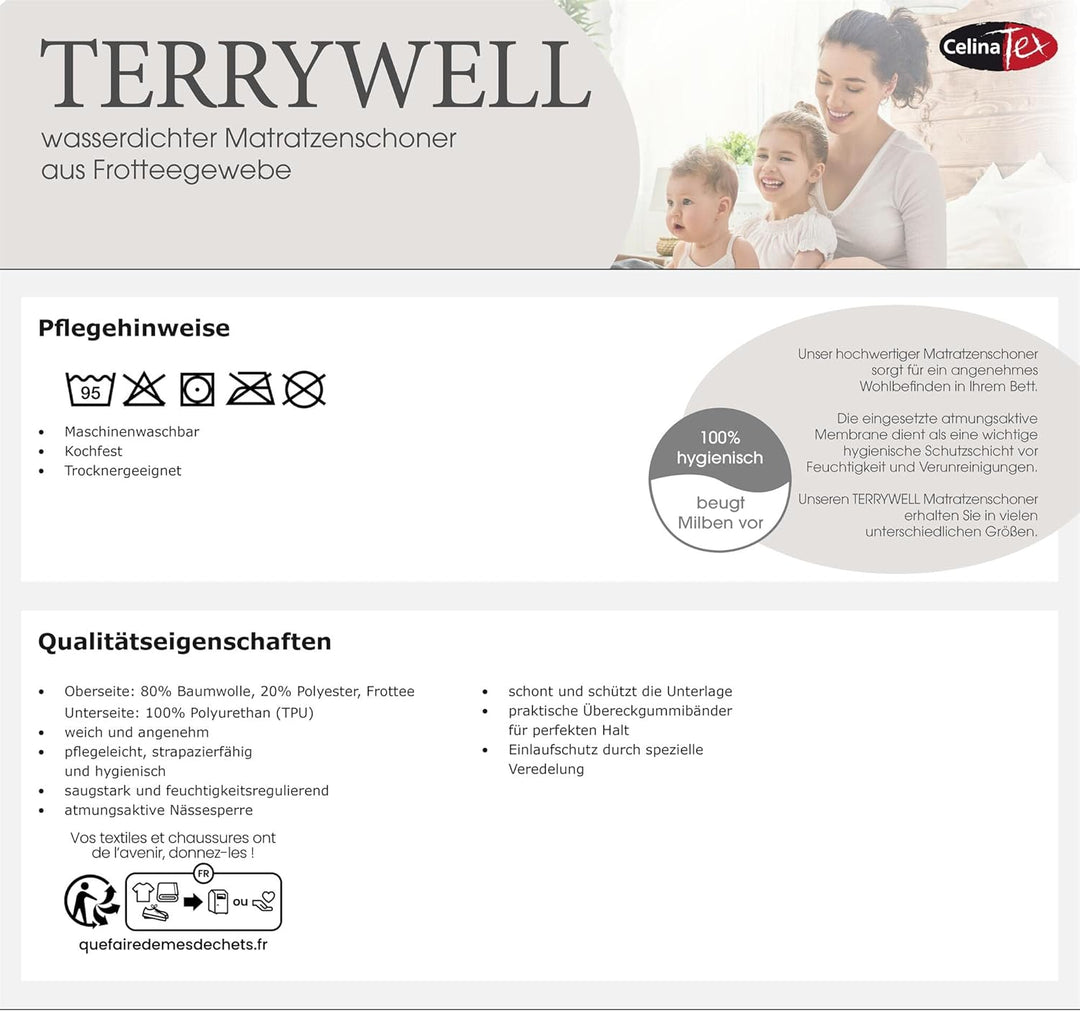 CelinaTex Terrywell Matratzenschoner 140 x 200 cm Frottee Matratzenschutz TPU-Membrane Unterbett was