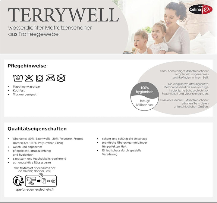 CelinaTex Terrywell Matratzenschoner 140 x 200 cm Frottee Matratzenschutz TPU-Membrane Unterbett was