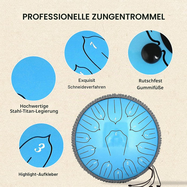 Musfunny Steel Tongue Drum, 12 Zoll 15 Tone Zungentrommel Handpan Trommel, D-Dur Steel Pan Töne Schl