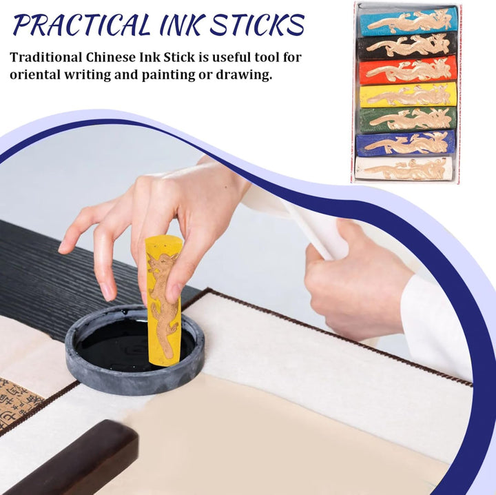 Chinesische Tinte, 7pcs Chinesische Kalligraphie -Set, 7 Farben Rauchstab mit Drachenmuster, chinesi