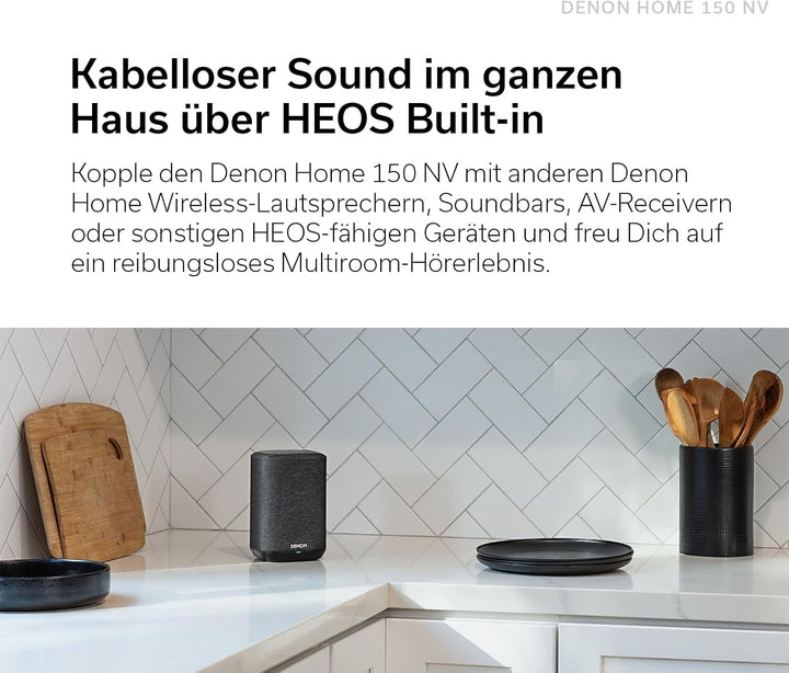 Denon Home 150 NV kabelloser Lautsprecher mit integrierter HEOS Multiroom-Technologie, Bluetooth, Ap