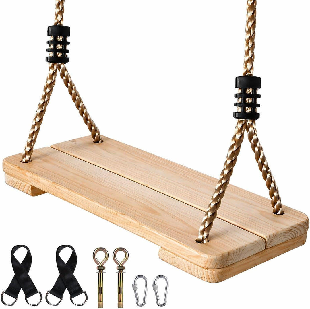 EXTFANS Holz Schaukel, Kinderschaukel mit Einstellbares Seil, 40 * 16 * 1,6cm, Baumschaukel bis 100