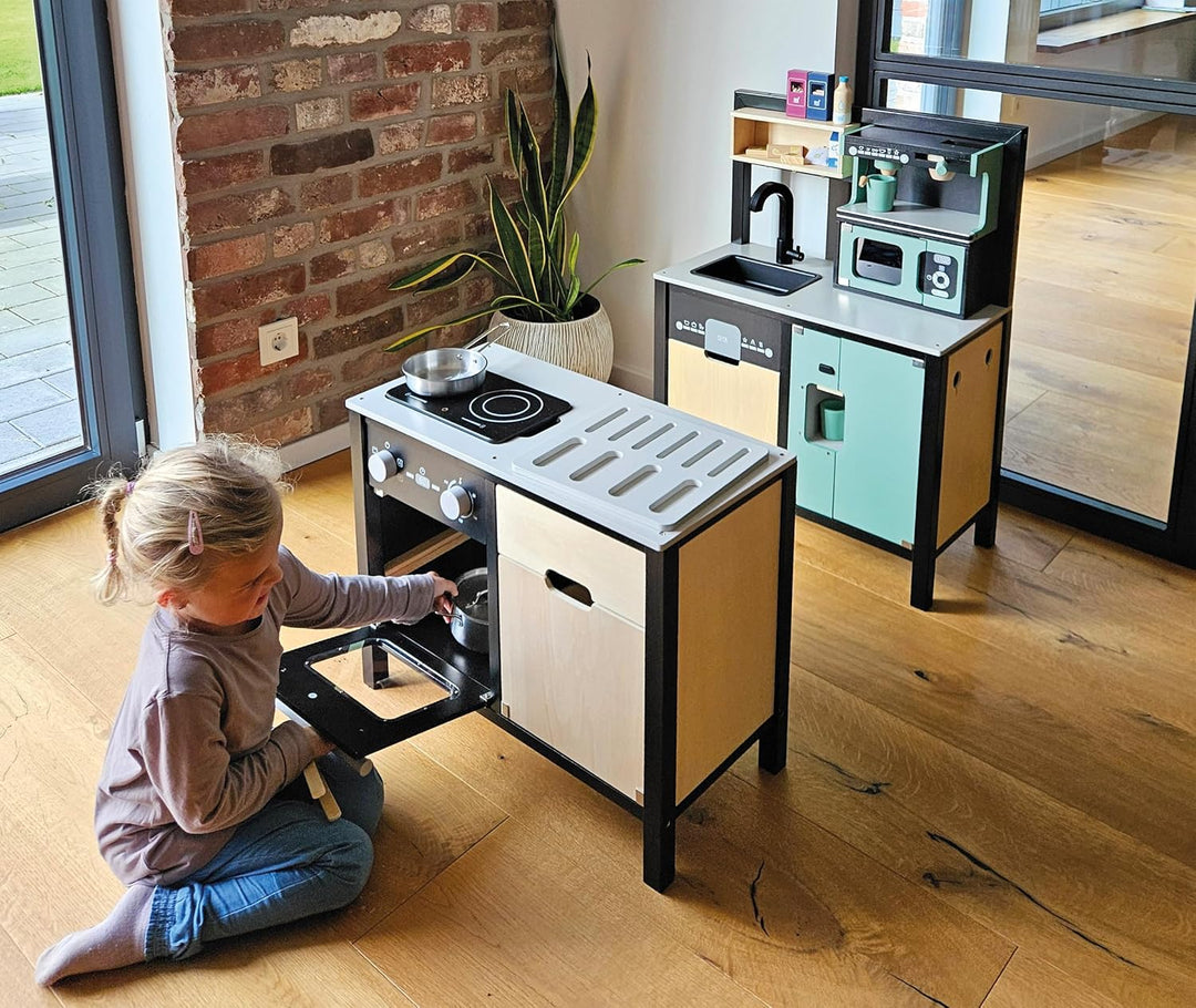 small Foot Kinderküche mit Kücheninsel Industrial, datailreiche Spielküche aus Holz mit viel Zubehör