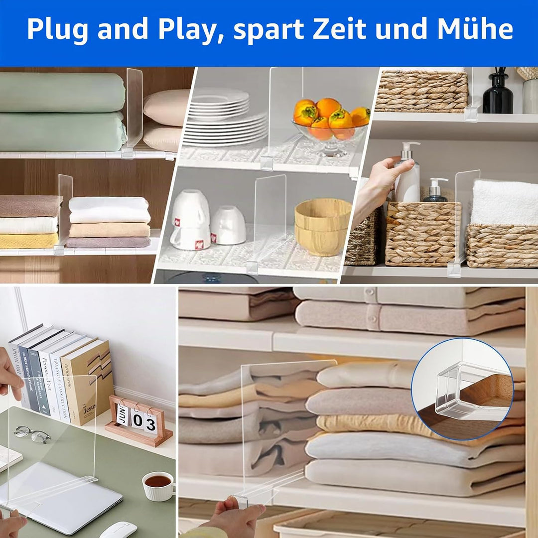 8 Stück Transparente Acryl-Regaltrenner - Multifunktionaler Shelf Divider, 30×20cm, Multifunktionale