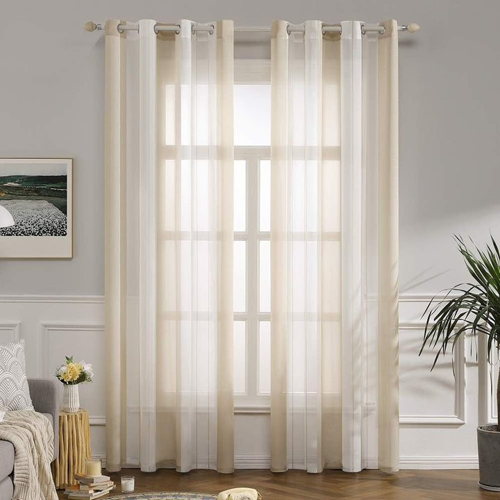 MIULEE Gardinen Gestreift Transparent mit Ösen, Voile Vorhänge Wohnzimmer Modern 2er Set, Vorhang Sc