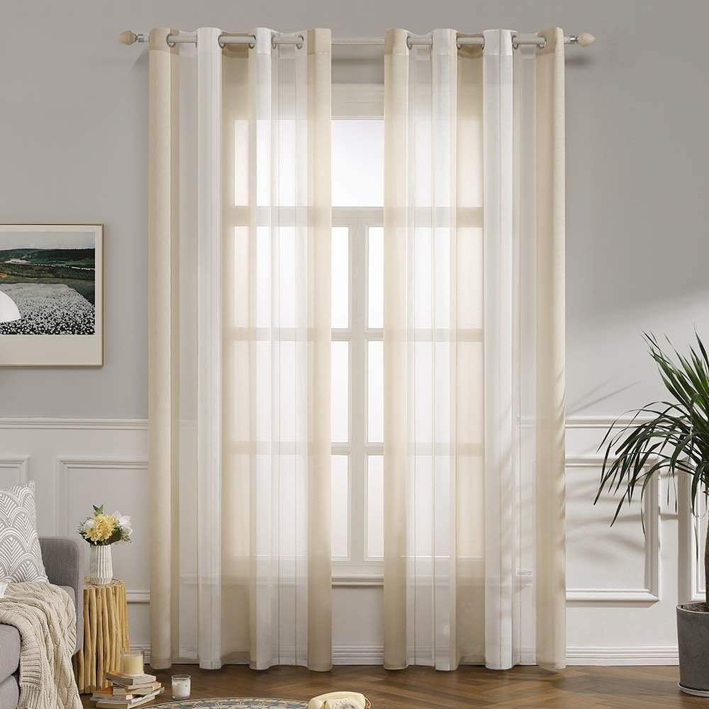 MIULEE Gardinen Gestreift Transparent mit Ösen, Voile Vorhänge Wohnzimmer Modern 2er Set, Vorhang Sc