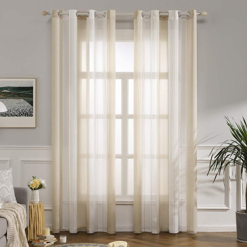 MIULEE Gardinen Gestreift Transparent mit Ösen, Voile Vorhänge Wohnzimmer Modern 2er Set, Vorhang Sc