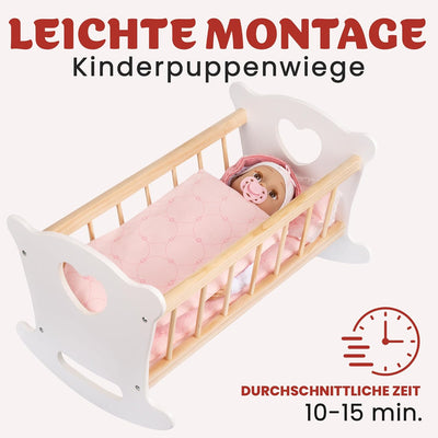 Green series Kinderplay Puppenwiege aus Holz, Weiss Puppenbett Holz, Wiege für Puppe – Set Wiege mit