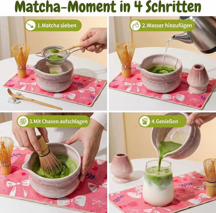 Matcha Set 8-Piece Premium Tea Ceremony Kit with Ceramic Bowl, 100+ Tines Bamboo Whisk (Chasen), Hol