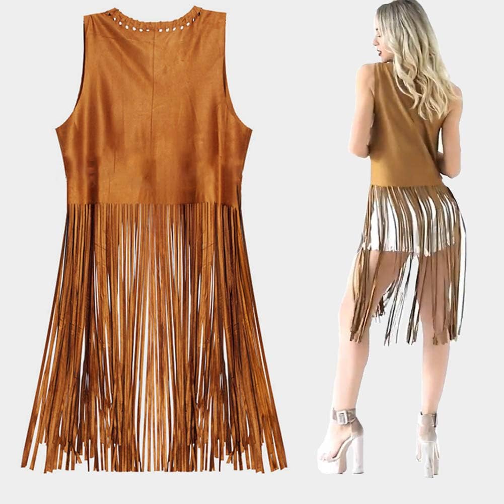 YADODO Hippie Kostüm Damen Set Fransen ärmellos Weste Hippie Kleidung 60er 70er Jahre Bekleidung Dam
