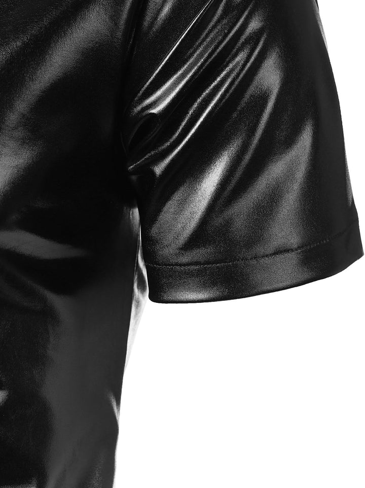 JOGAL Herren Metallic Glänzend Bronzing Nachtklub Party Hemd Schwarz XL, Schwarz XL