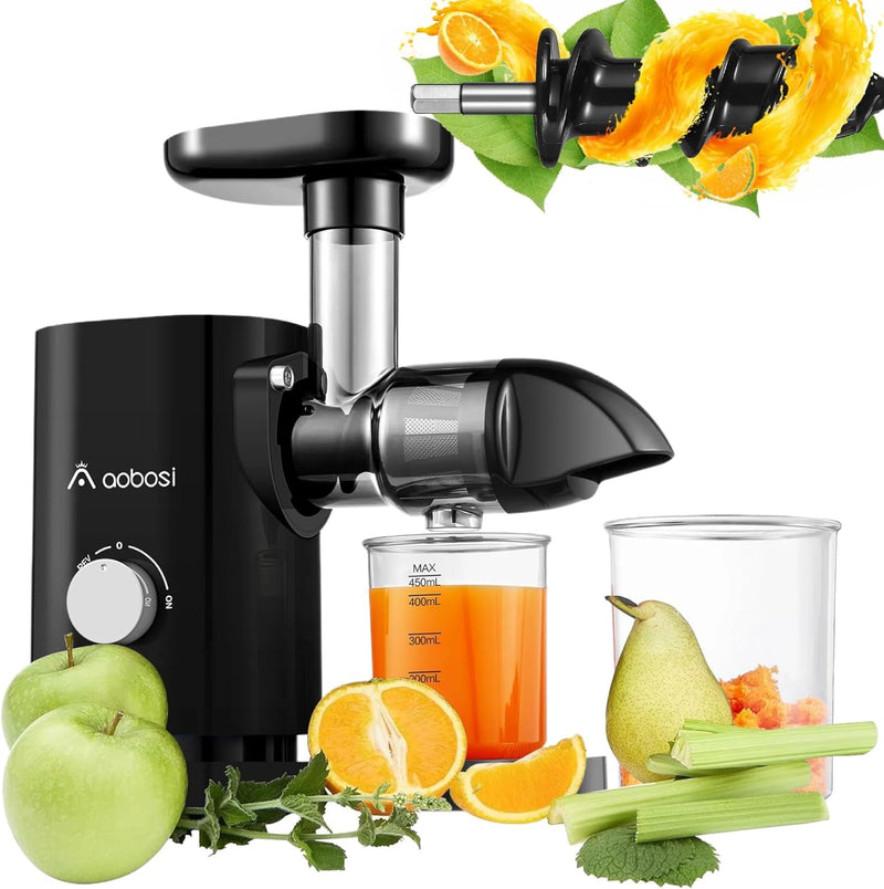 Entsafter AOBOSI-Slow juicer mit 2 Geschwindigkeitsmodi-Saftpresse elektrisch mit 7 Segment Spiralka