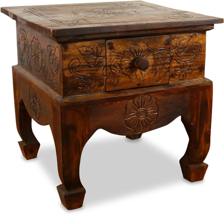 livasia Opiumtisch mit Schublade, Beistelltisch, Couchtisch, Nachttisch, Holztisch aus Bali, Handarb