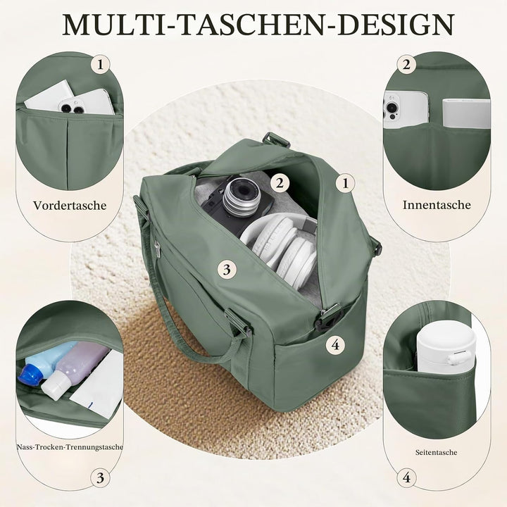 SEAFEW Reisetasche 24L, 40x30x20 Ryanair Handgepäck Tasche für Flugzeug Weekender Sporttasche Damen