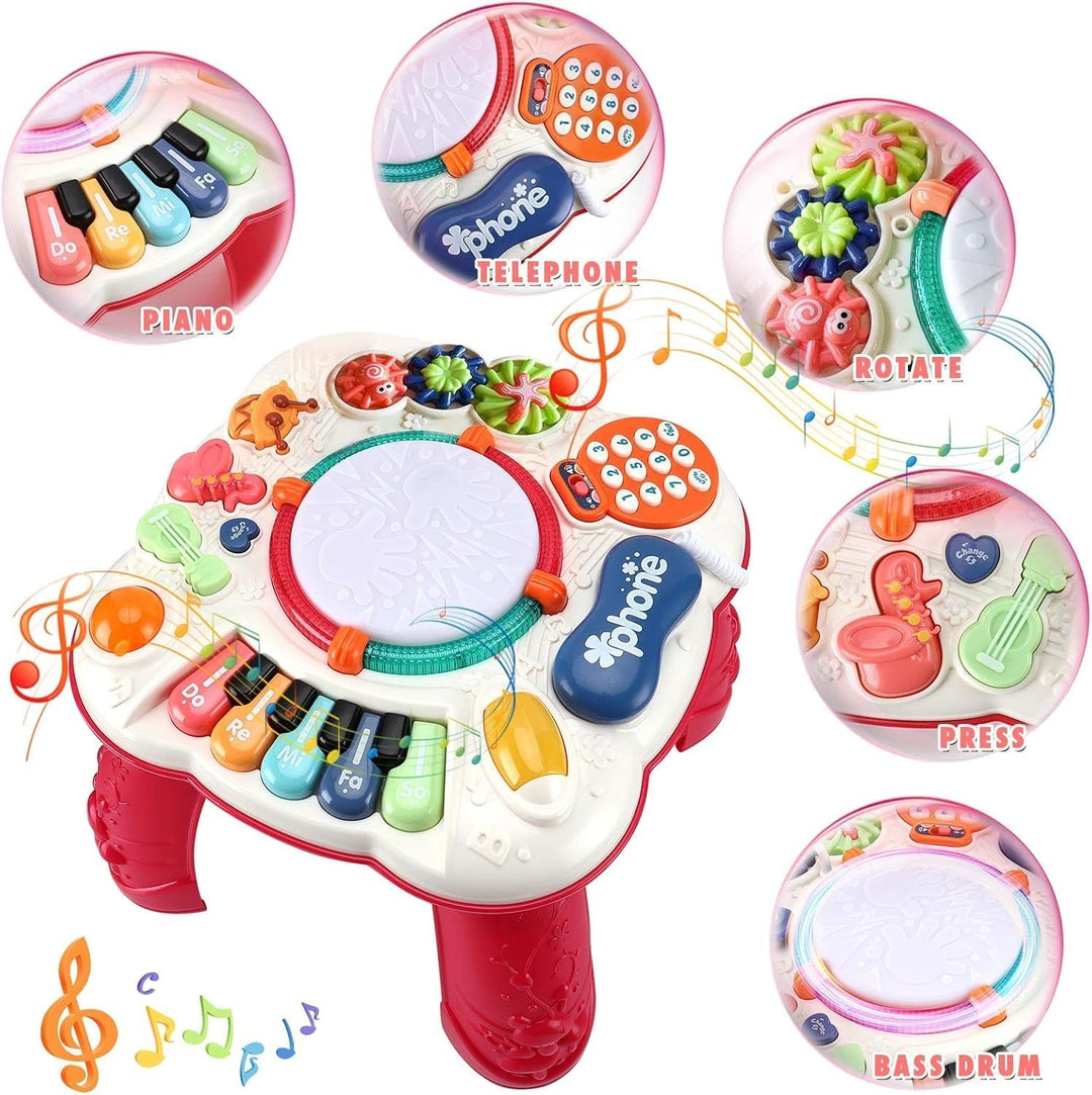 Aktivitäts-Tisch mit Licht & Musik für Babys 0-36 Monate, Lernspielzeug mit Geräuschen und LED-Effek