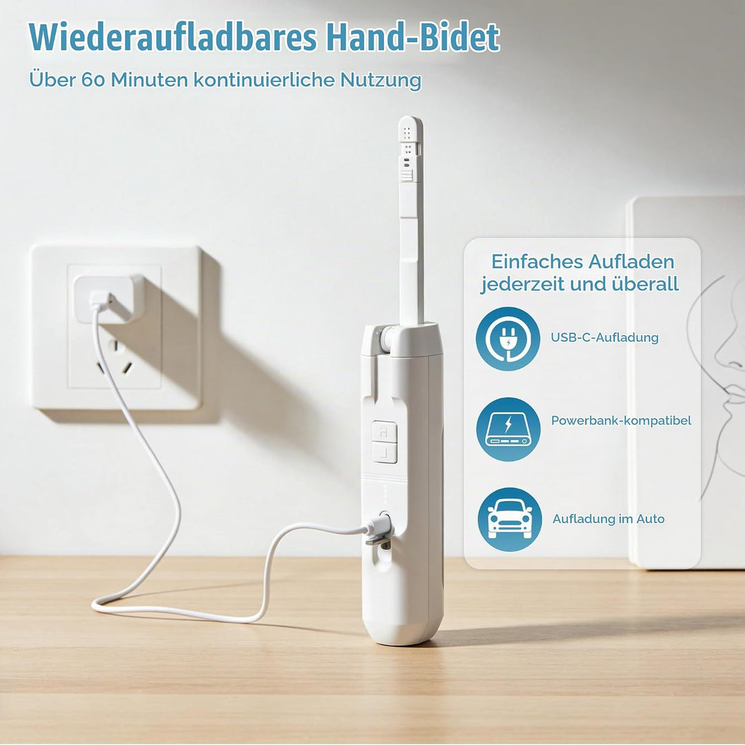 Bostar Elektrisches Bidet Reisebidet mit 2,5L Wassertank, 2 Modus 4 Druckstufen Tragbare Elektrische
