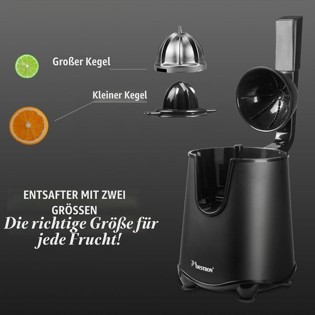 Bestron elektrische Saftpresse, Orangenpresse mit Auslauf-Stopp Funktion &amp; edelstahl Fruchtfleischsi