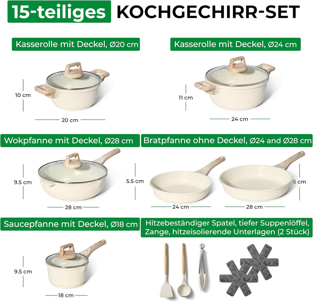 JUST PERFECTO Induktions Töpfe Set 15 pcs - Pfannenset mit deckel - Induktions Töpfe Set - töpfe & p