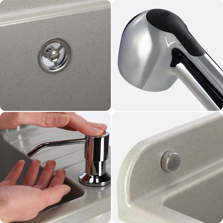 GOSPO Ausgussbecken aus Polypropylen, 50,5 x 34 x 26,5 cm, Spülbecken mit Armatur, Siphon, Seifenspe