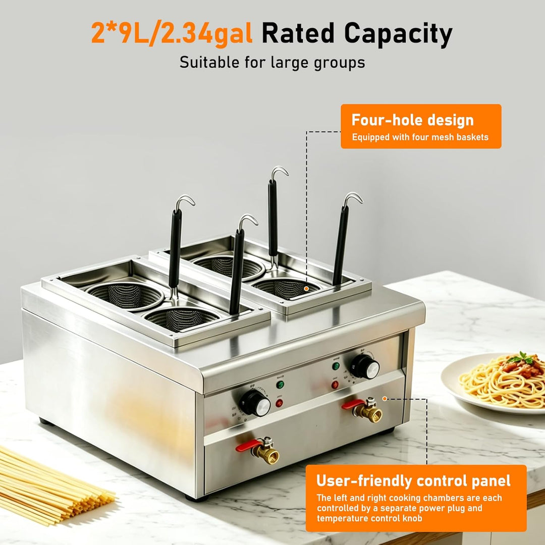 2KW Nudelkocher mit 4 Körben, Nudelkocher Pastakocher aus Edelstahl Pastakocher Pasta Station, Tempe