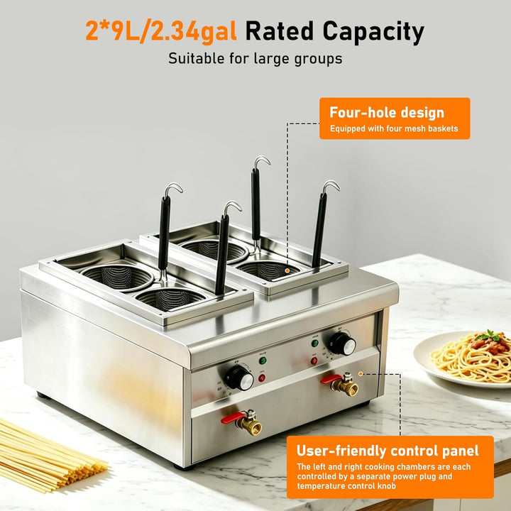 2KW Nudelkocher mit 4 Körben, Nudelkocher Pastakocher aus Edelstahl Pastakocher Pasta Station, Tempe