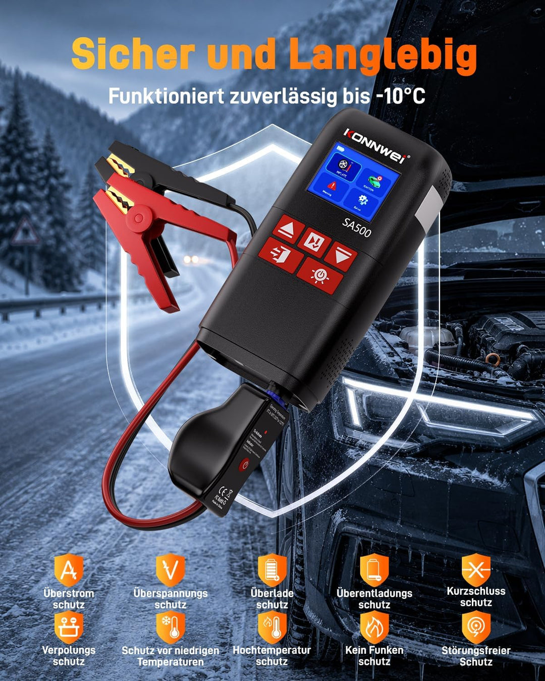 KONNWEI 4-in-1 Starthilfe Powerbank für PKW mit Kompressor | Batteriestarter mit LED-Licht und Power